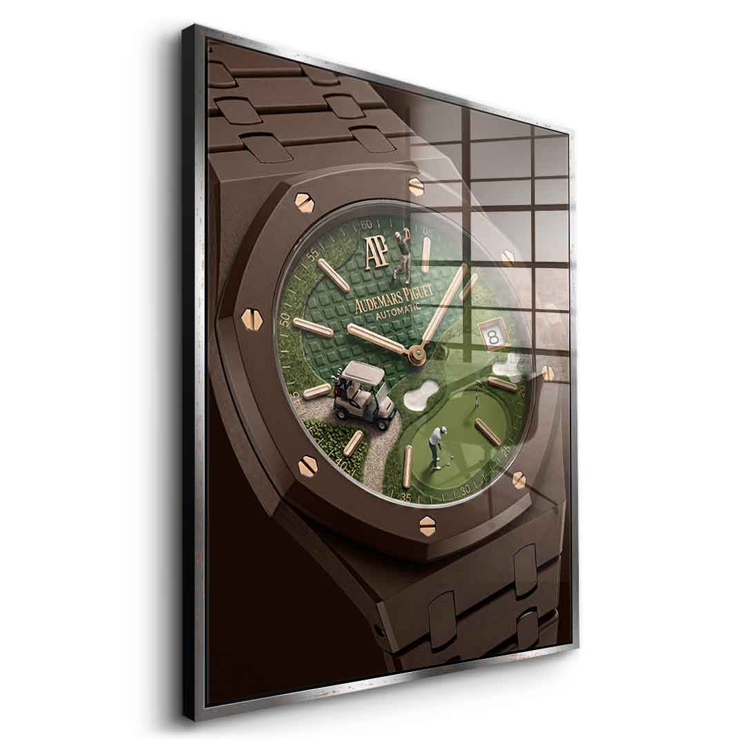 Luxury Timepiece – Golf Acrylglasbild Seitenansicht Gold