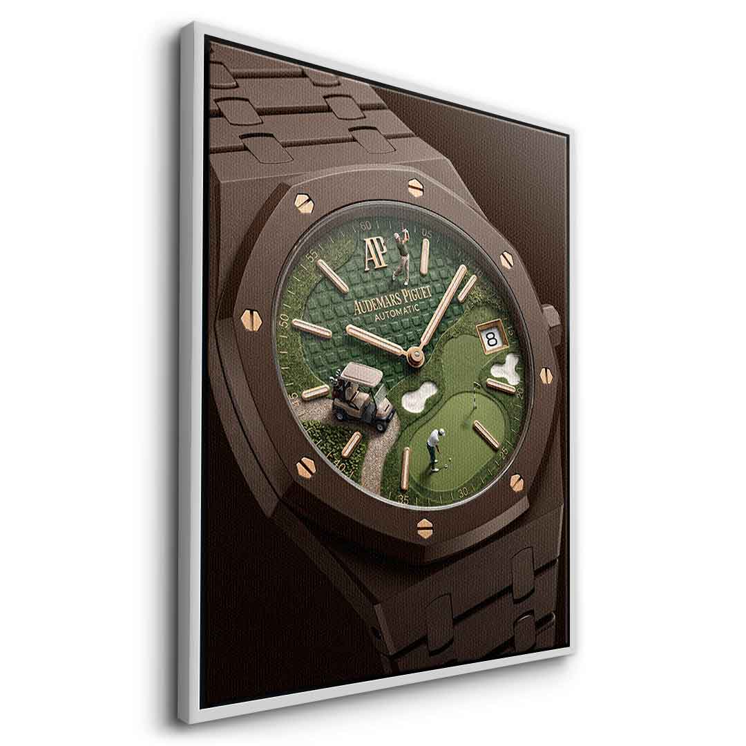 Luxury Timepiece – Golf Leinwandbild Seitenansicht Silber