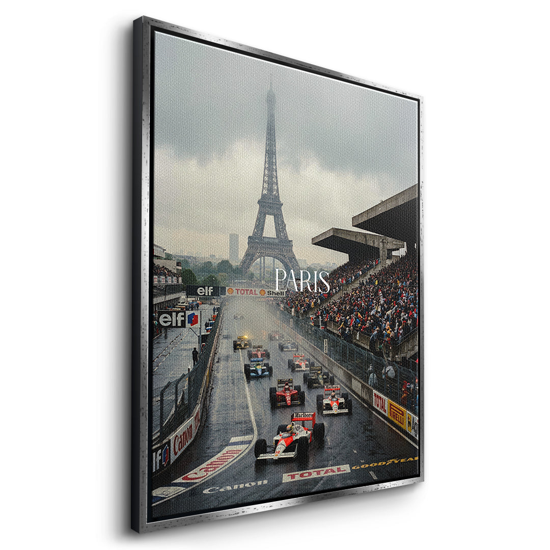 Paris F1 Leinwandbild – Seitenansicht silberner Rahmen
