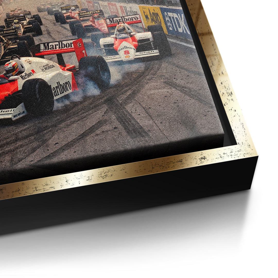 DOTCOMCANVAS Barcelona F1 Leinwandbild Detailansicht mit Goldrahmen