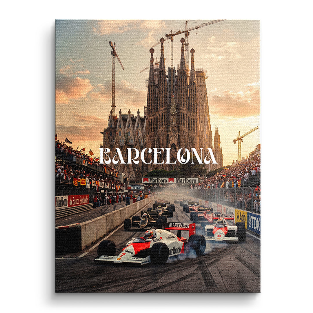 DOTCOMCANVAS Barcelona F1 Leinwandbild Vorderansicht ohne Rahmen