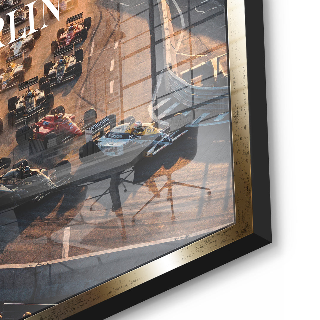 DOTCOMCANVAS Berlin F1 Acrylglasbild Detailansicht mit Goldrahmen