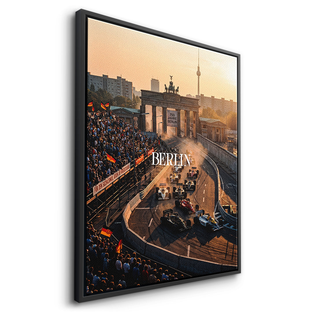 DOTCOMCANVAS Berlin F1 Leinwandbild Seitenansicht mit schwarzem Rahmen
