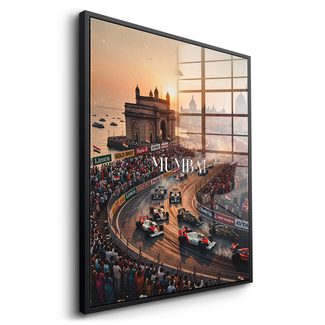 Mumbai F1 Acrylglas Seitenansicht Schwarzer Rahmen
