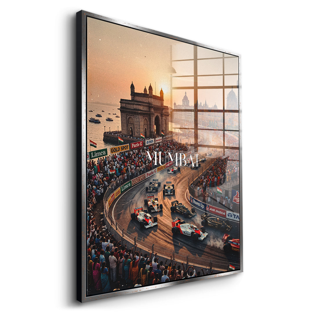 Mumbai F1 Acrylglas Seitenansicht Silberner Rahmen