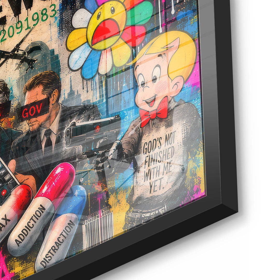 DOTCOMCANVAS THE WORLD IS GOING CRAZY Acrylglasbild Detailansicht schwarzer Rahmen