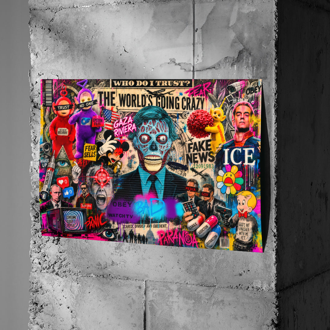 DOTCOMCANVAS THE WORLD IS GOING CRAZY Poster Betonwand
