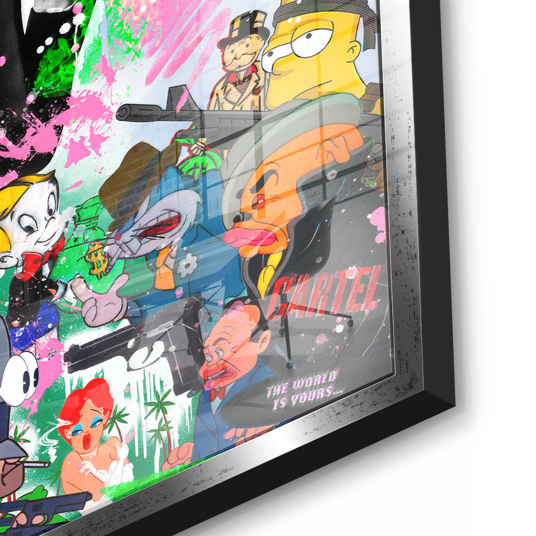 DOTCOMCANVAS Cartoon Cartel Acrylglasbild Detailansicht mit silbernem Rahmen