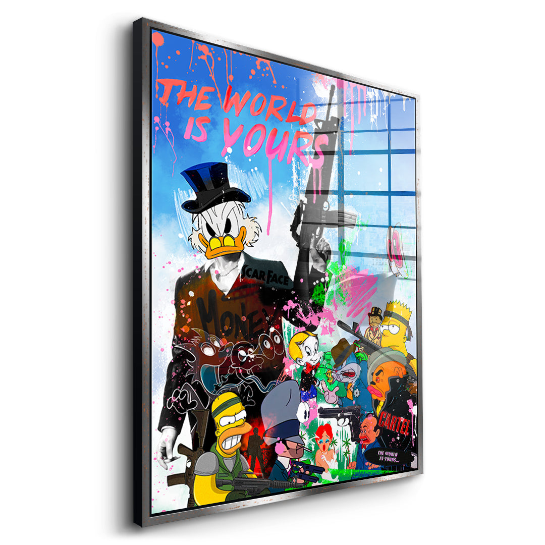 DOTCOMCANVAS Cartoon Cartel Acrylglasbild Seitenansicht mit silbernem Rahmen