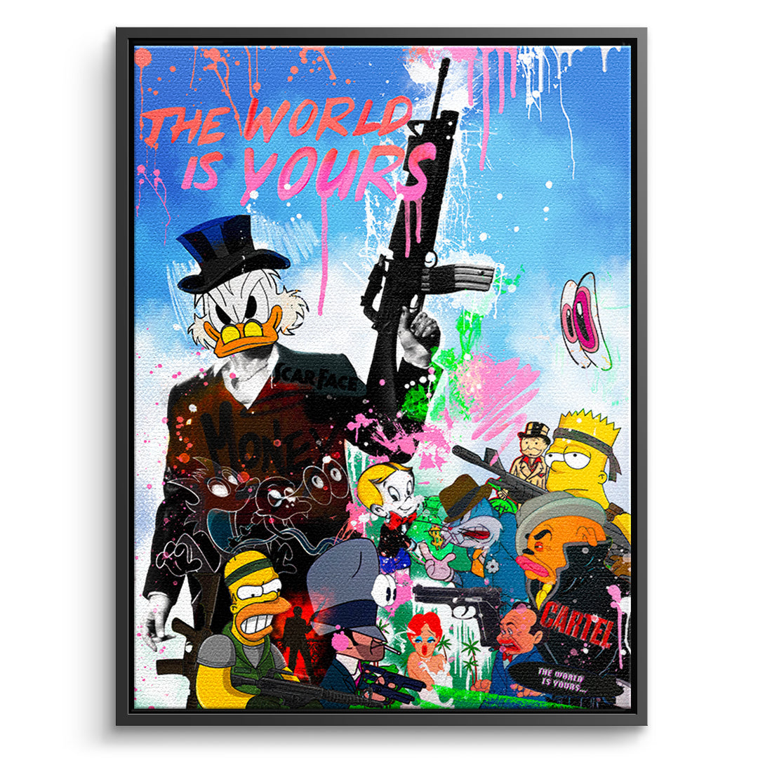 DOTCOMCANVAS Cartoon Cartel Leinwandbild Vorderansicht mit schwarzem Rahmen