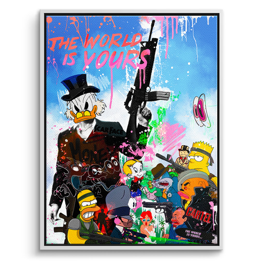 DOTCOMCANVAS Cartoon Cartel Leinwandbild Vorderansicht mit weissem Rahmen