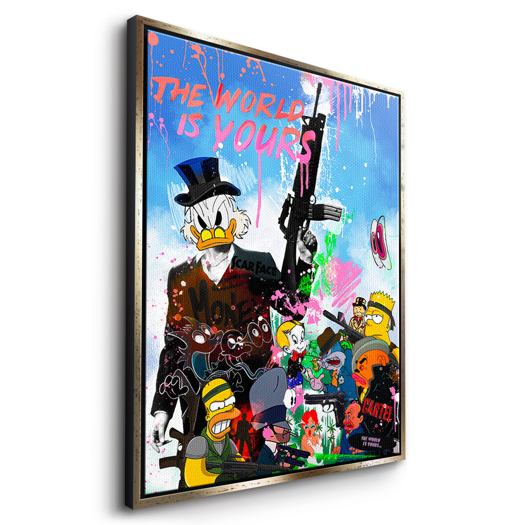 DOTCOMCANVAS Cartoon Cartel Leinwandbild Seitenansicht mit goldenem Rahmen