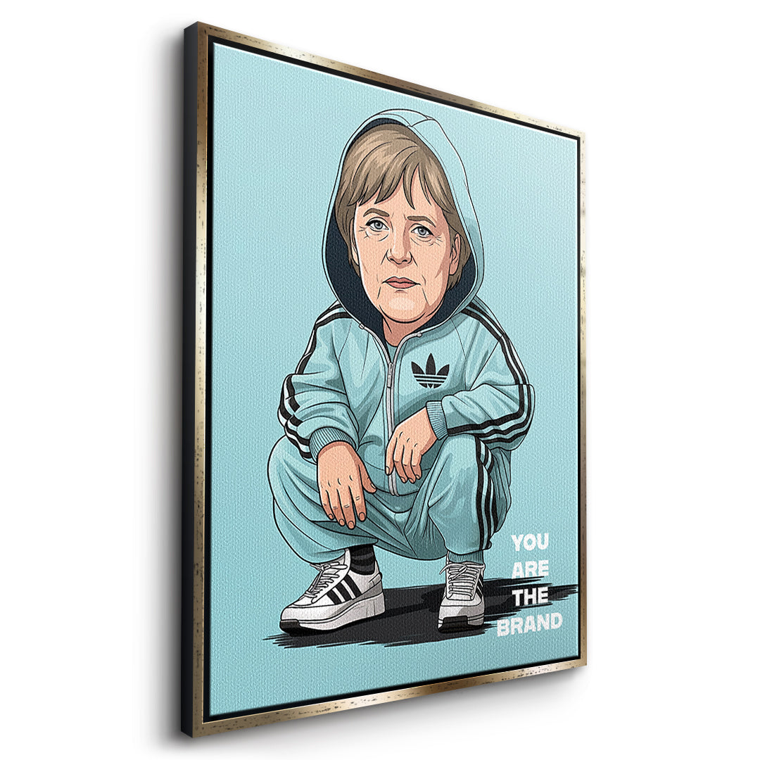 DOTCOMCANVAS Angela Merkel Swag Leinwandbild Seitenansicht goldener Rahmen