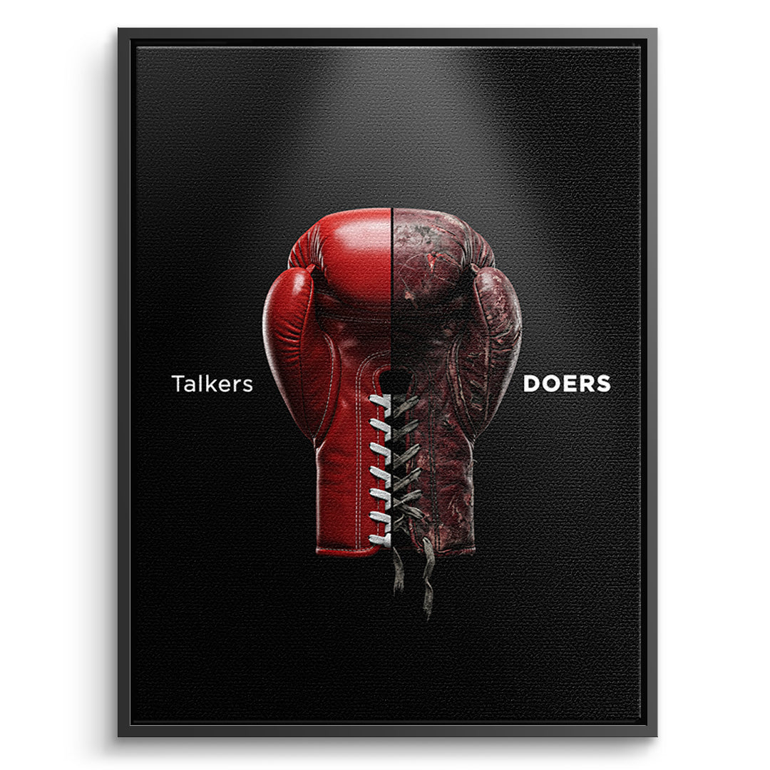 DOTCOMCANVAS Leinwandbild Talkers Vs Doers Boxing im schwarzen Premium-Rahmen