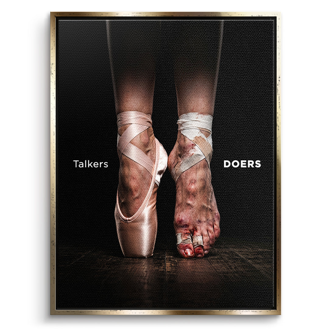 DOTCOMCANVAS Leinwandbild Talkers Vs Doers Ballet im goldenen Premium-Rahmen