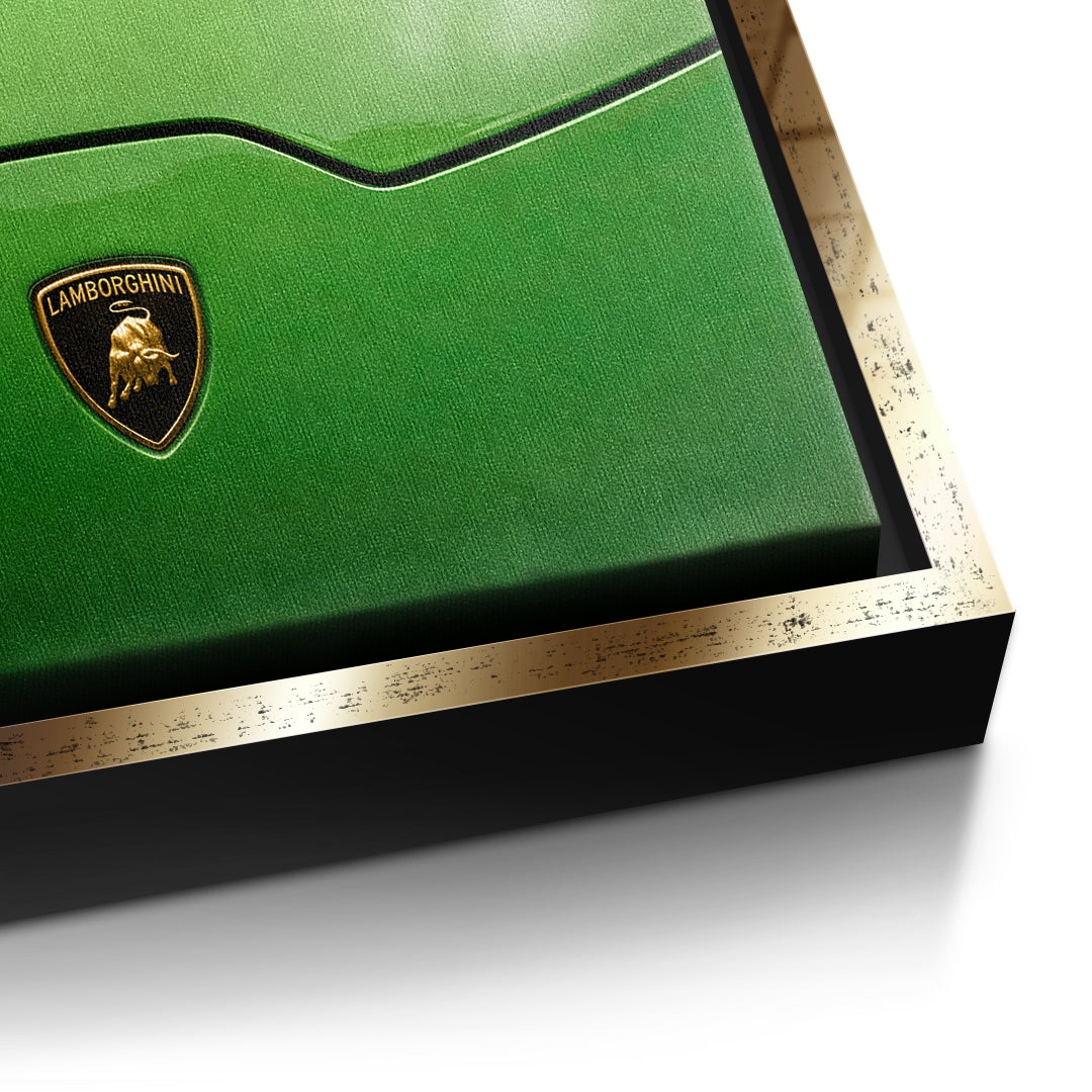 Detailansicht – Golf on the Hood Leinwandbild mit goldenem Rahmen