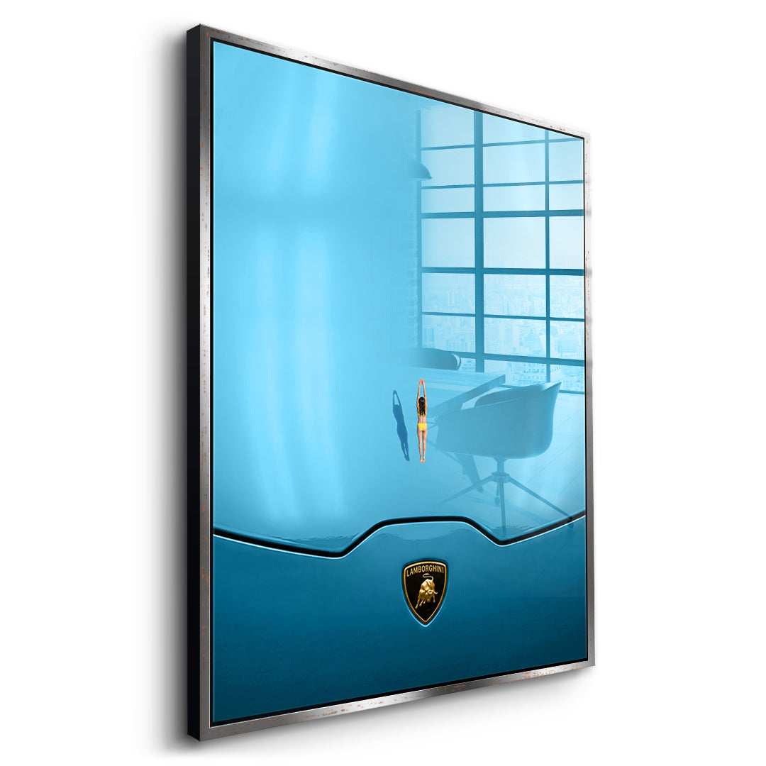 DOTCOMCANVAS Swim on the Hood Acrylglasbild Seitenansicht silberner Rahmen