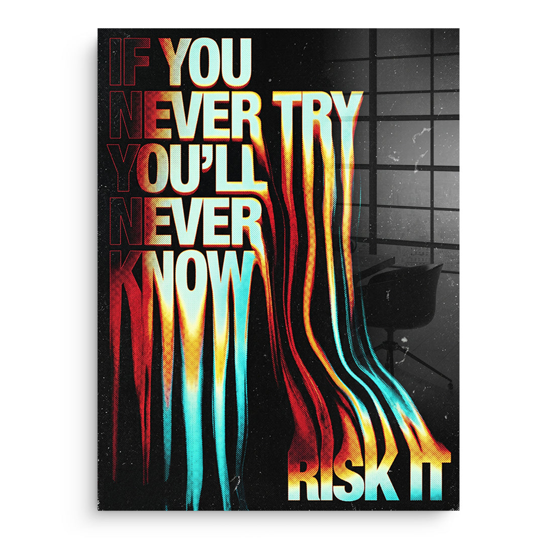 If You Never Try – DOTCOMCANVAS® Premium Acrylglasbild ohne Rahmen, Hochformat