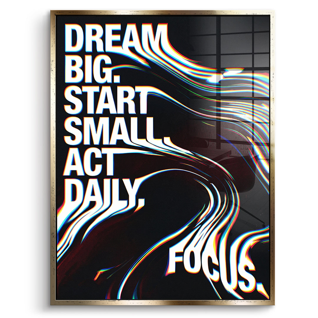 DOTCOMCANVAS Act Daily Acrylglasbild Vorderansicht Goldener Rahmen