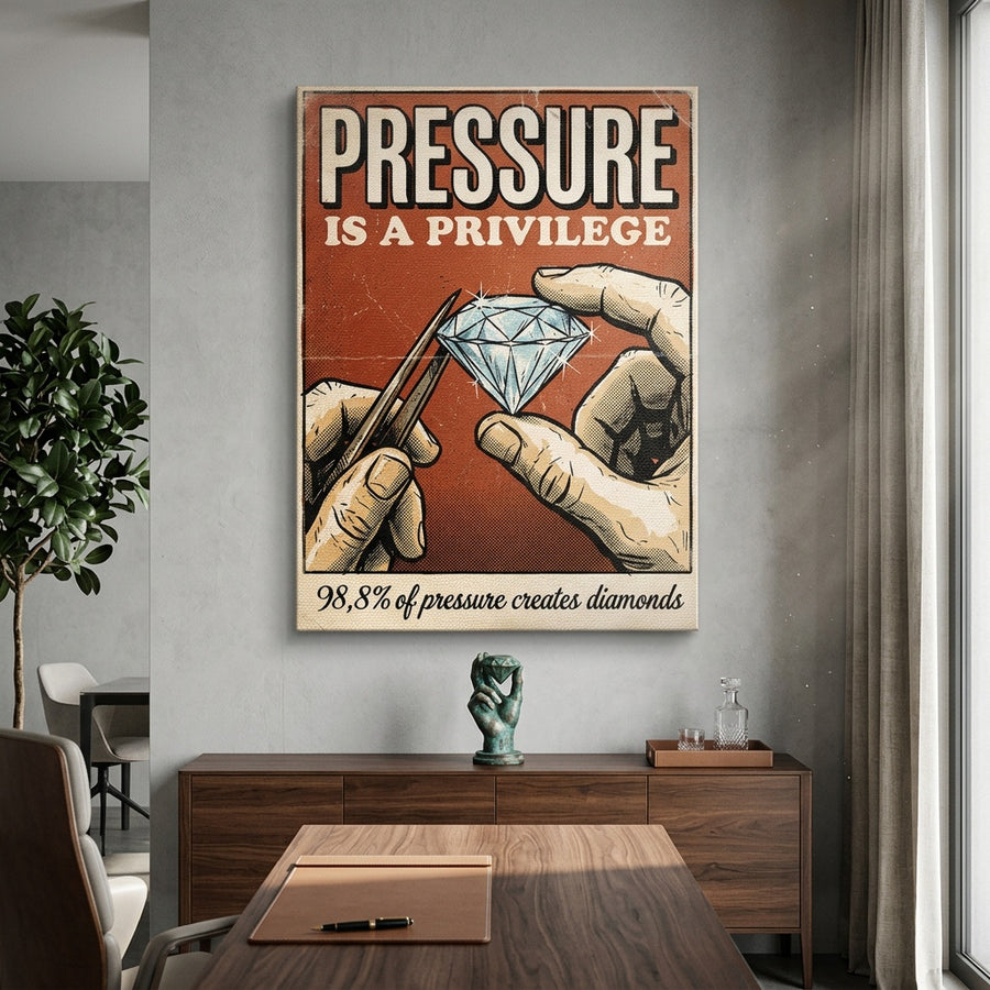 Leinwandbild Pressure Is A Privilege an der Wand eines modernen Wohnraums