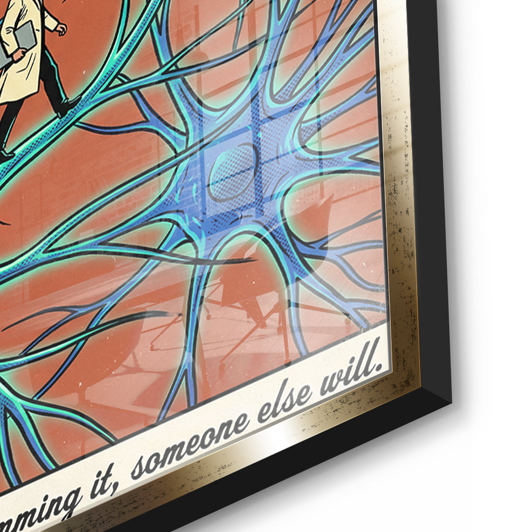 Detailaufnahme des 5mm Acrylglases, Your Mind Is Programmable im goldenen Rahmen