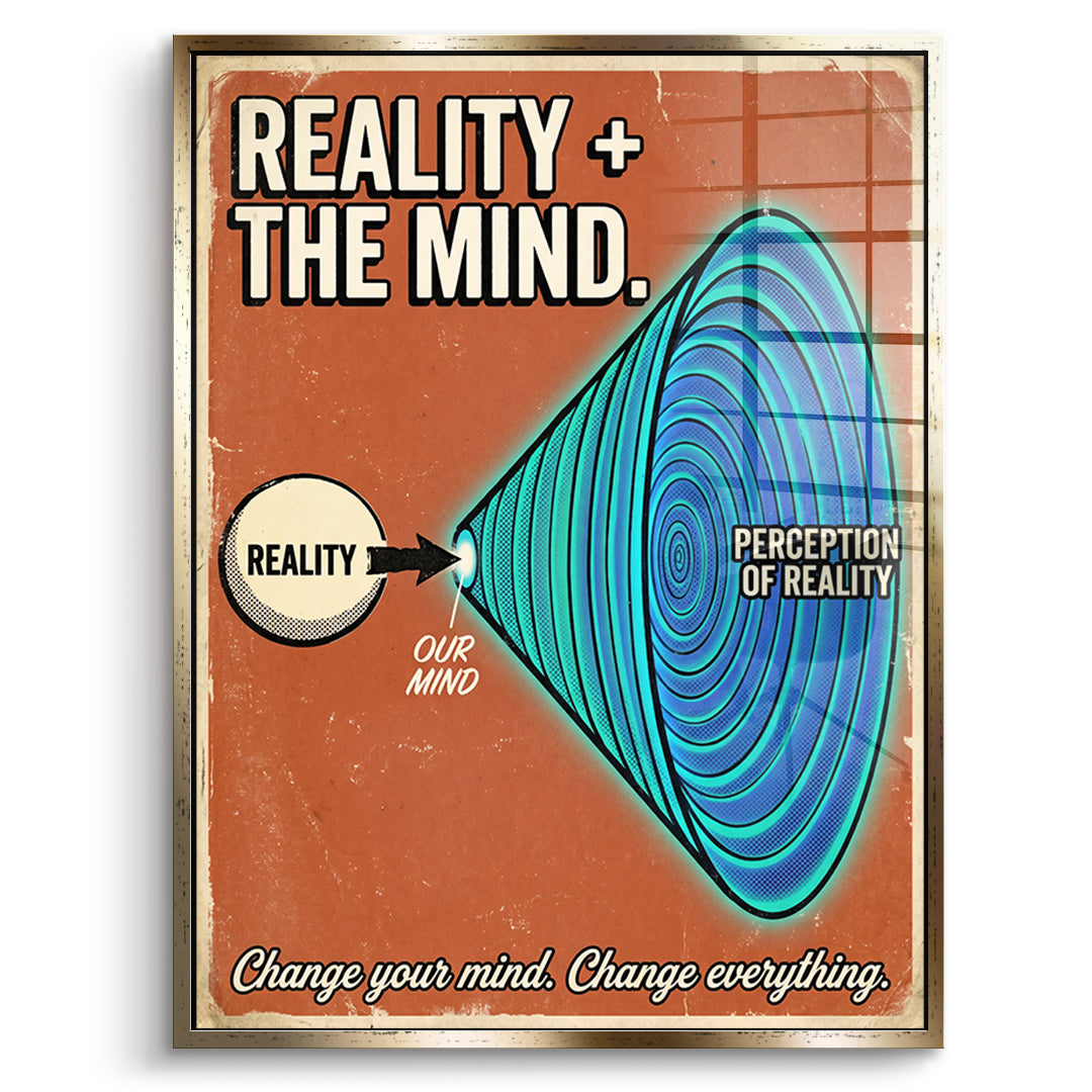 DOTCOMCANVAS Acrylglasbild Reality + The Mind im goldenen Premium-Rahmen
