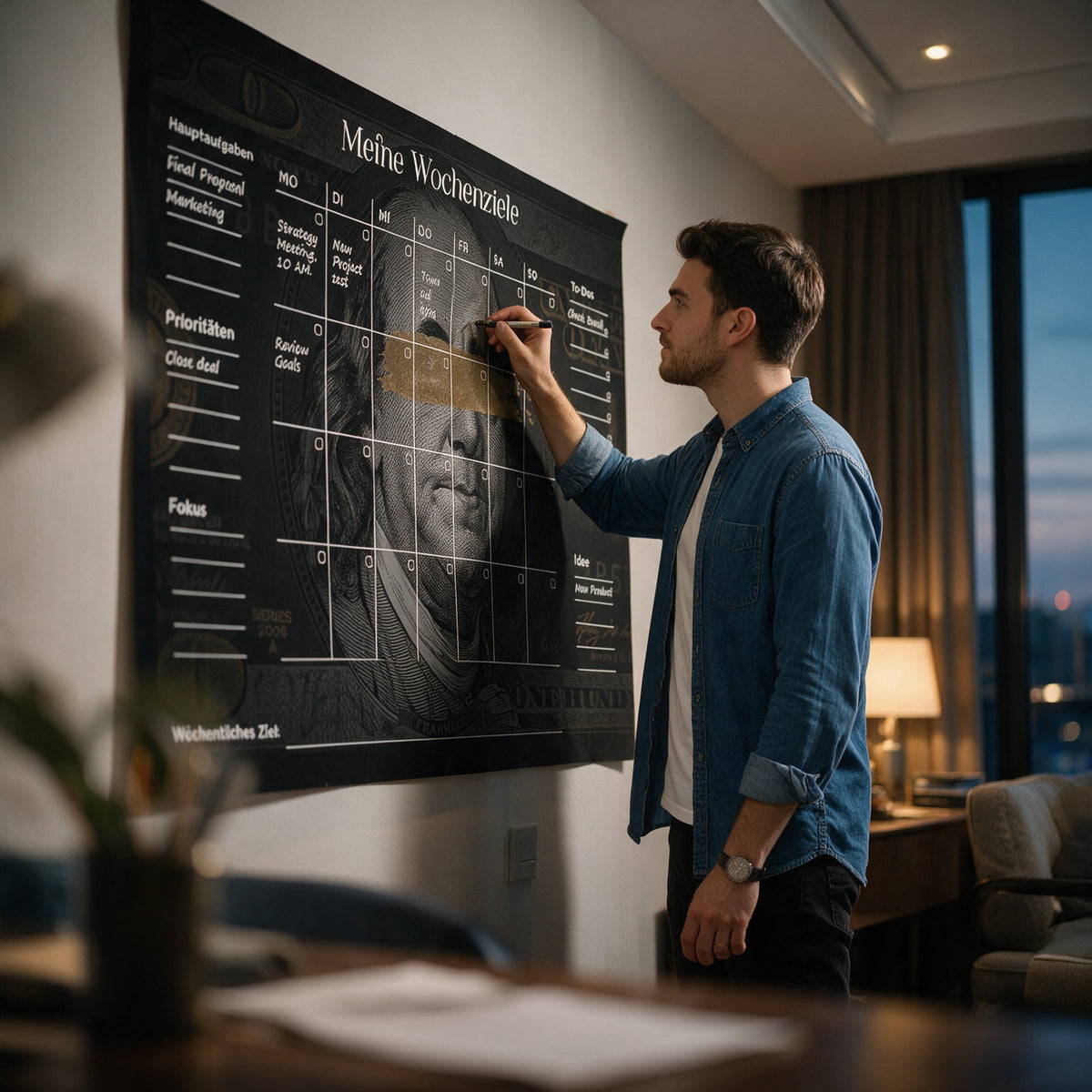 Poster Success Planner 1.0 (Deutsch) an der Wand eines modernen Wohnraums