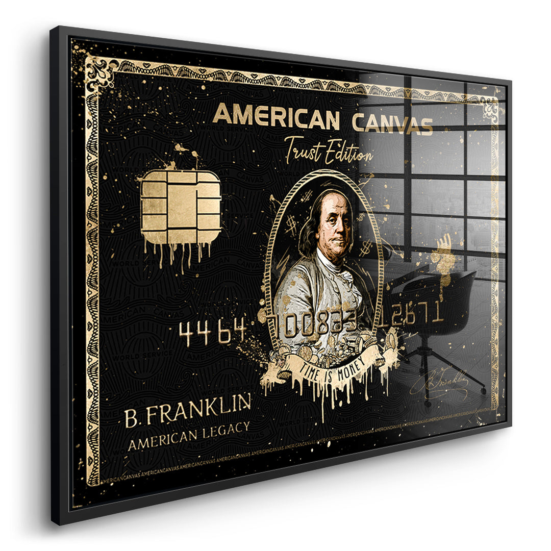 Seitenansicht des Acrylglasbilds Royal American Canvas Benjamin Franklin im schwarzen Rahmen