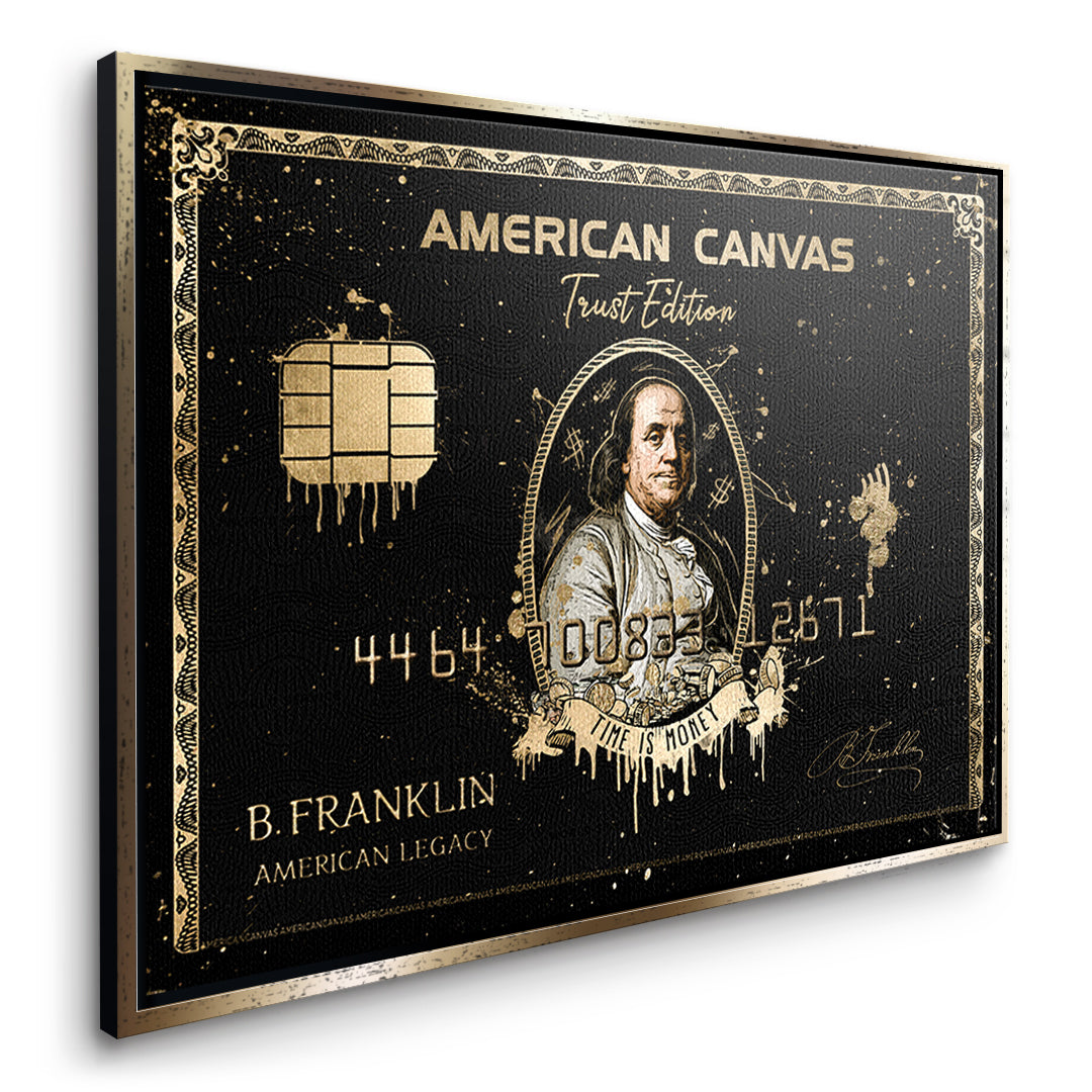 Seitenansicht des Leinwandbilds Royal American Canvas Benjamin Franklin im goldenen Rahmen