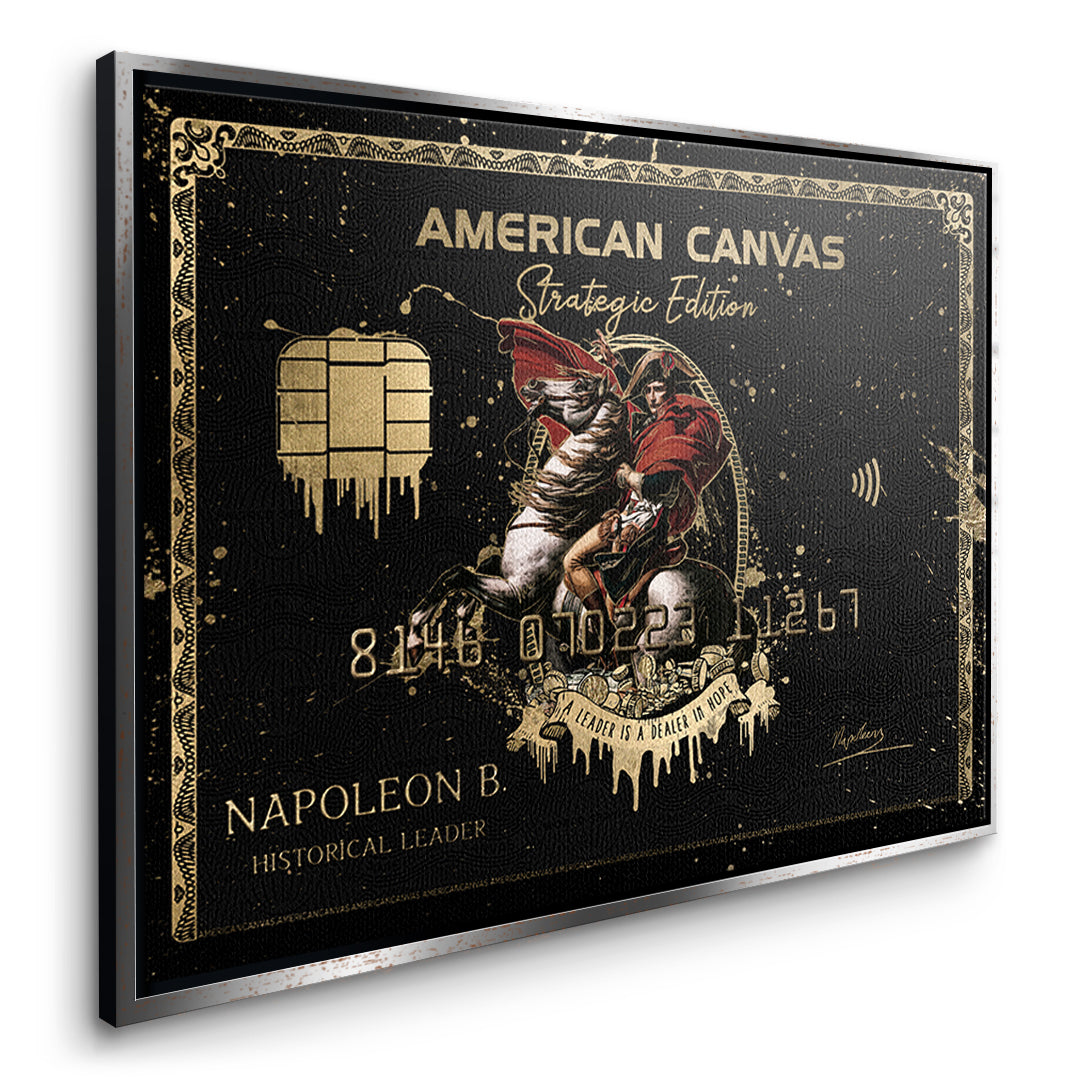 Seitenansicht des Leinwandbilds Royal American Canvas Napoleon im silbernen Rahmen