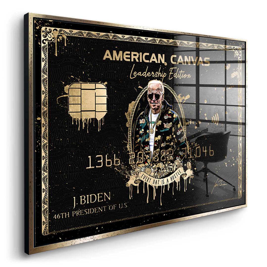 Seitenansicht des Acrylglasbilds Royal American Canvas Joe Biden im goldenen Rahmen