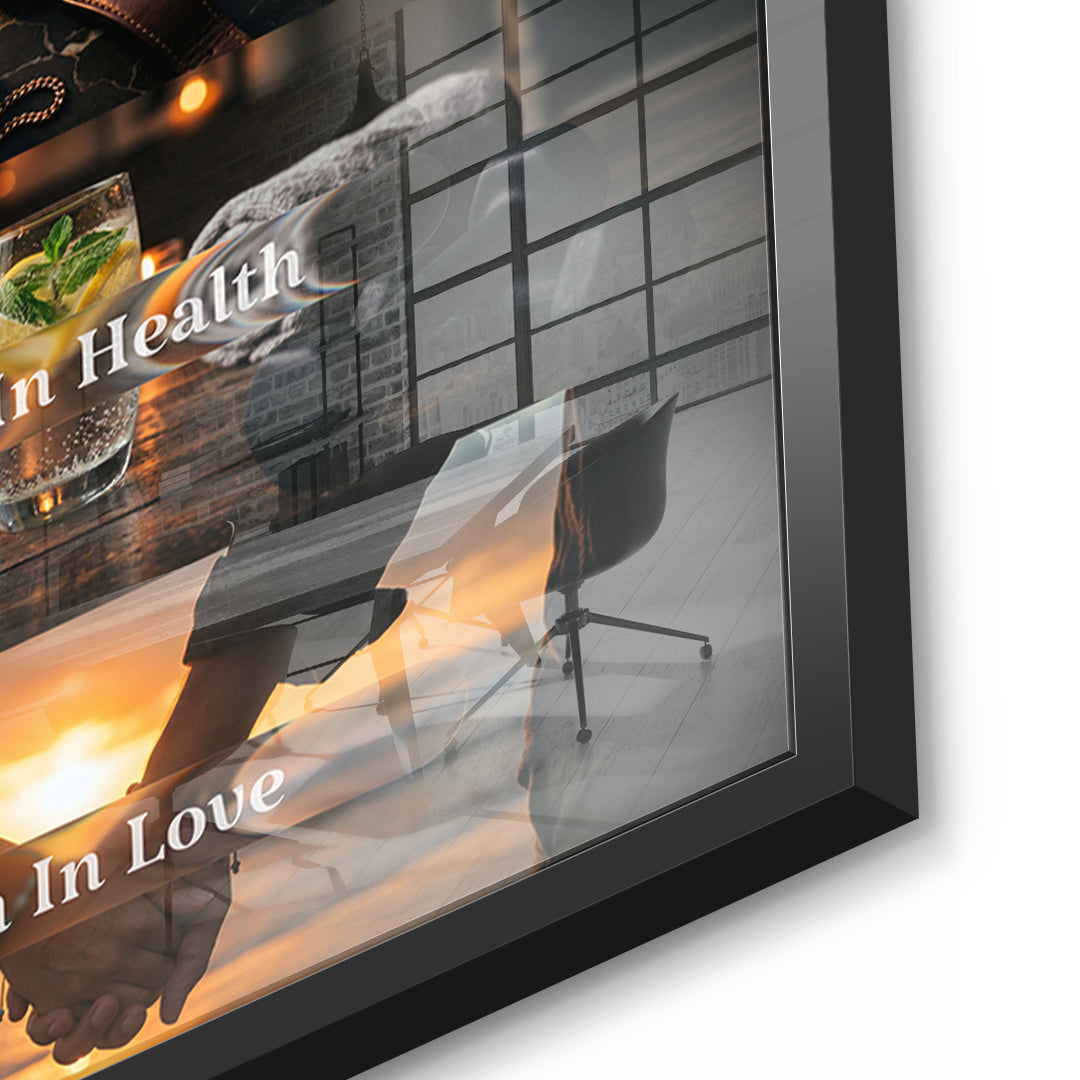 Detailaufnahme des 5mm Acrylglases, Rich In Life im schwarzen Rahmen