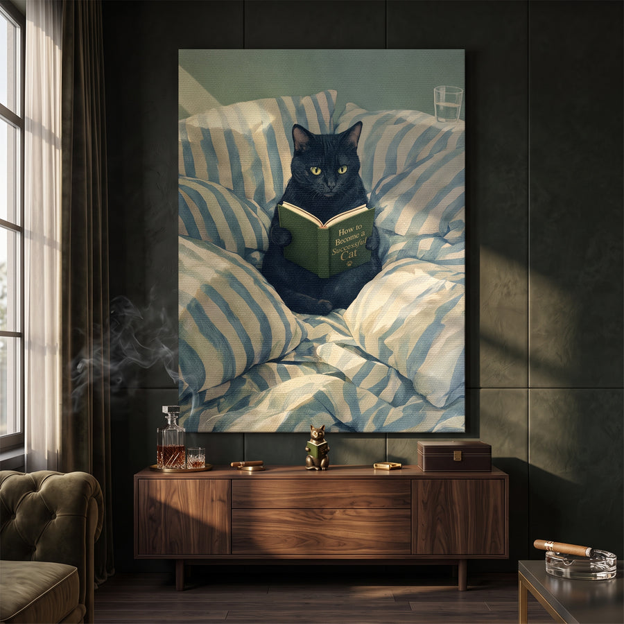 Leinwandbild How to Become a Successful Cat an der Wand eines modernen Wohnraums