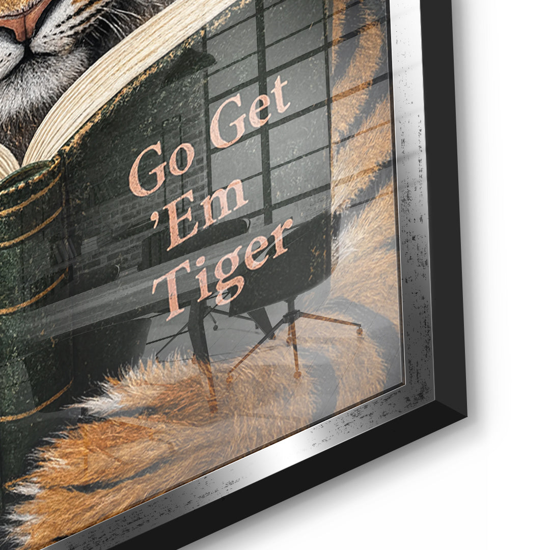 Detailaufnahme des 5mm Acrylglases, Go Get 'Em Tiger im silbernen Rahmen