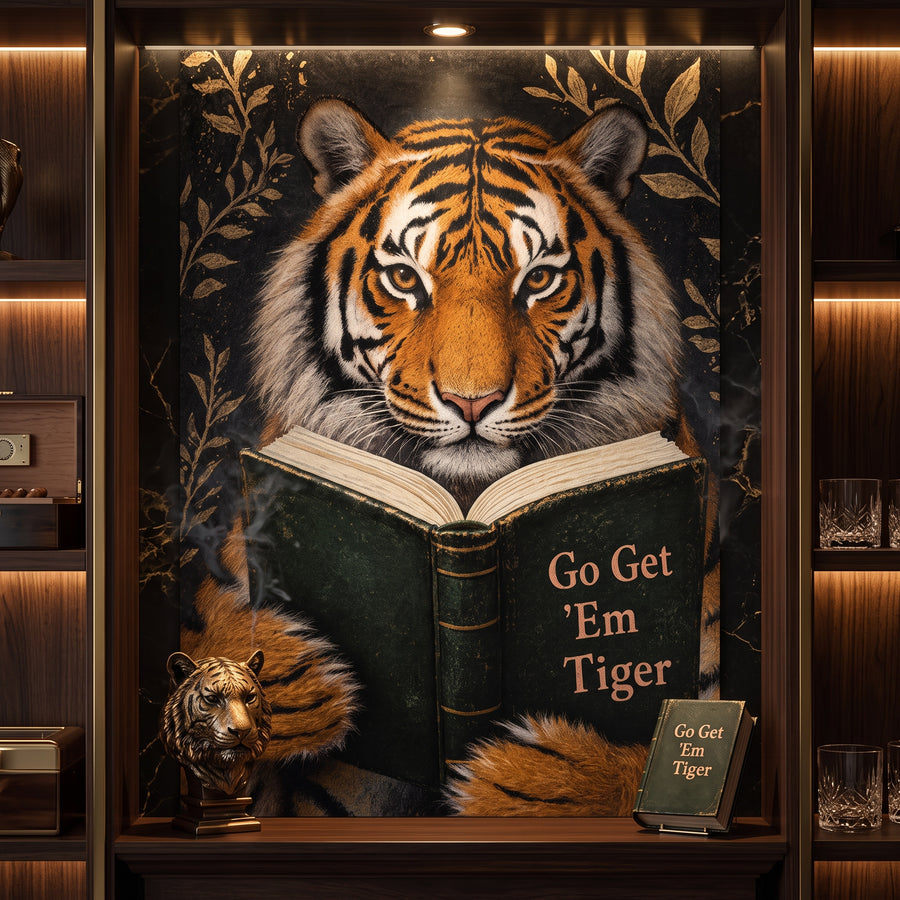 Poster Go Get 'Em Tiger an der Wand eines modernen Wohnraums