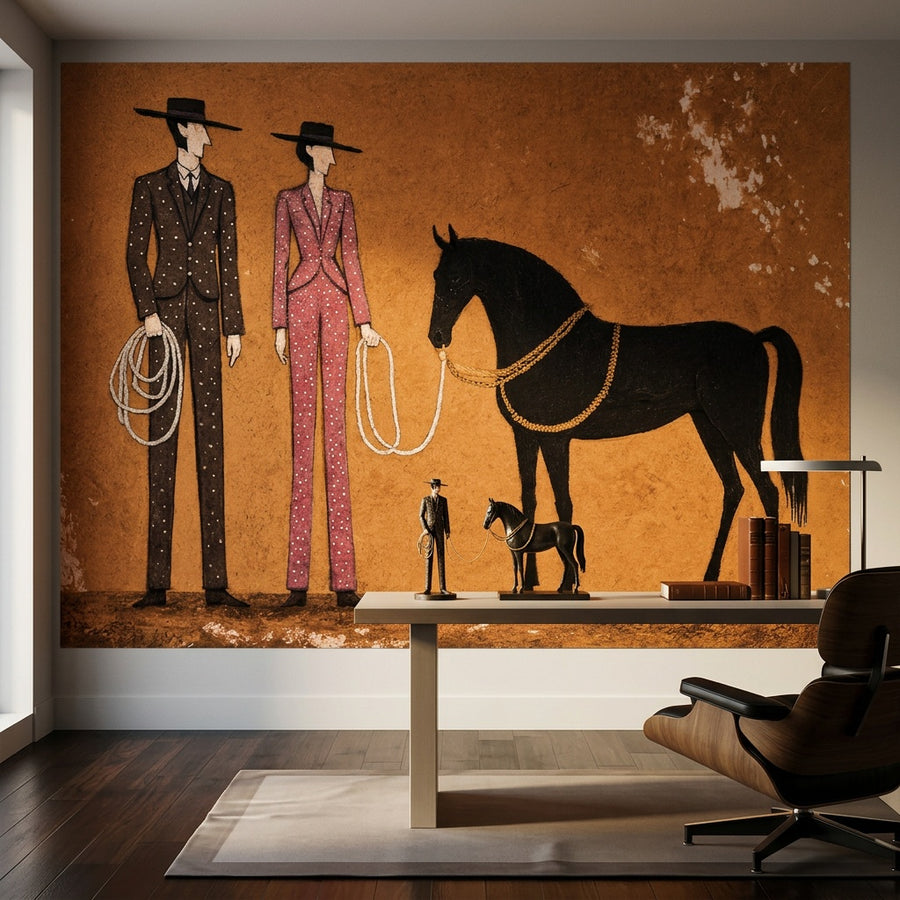 Poster Cowboy & Horse an der Wand eines modernen Wohnraums