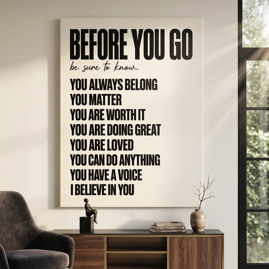 Leinwandbild Before You Go an der Wand eines modernen Wohnraums