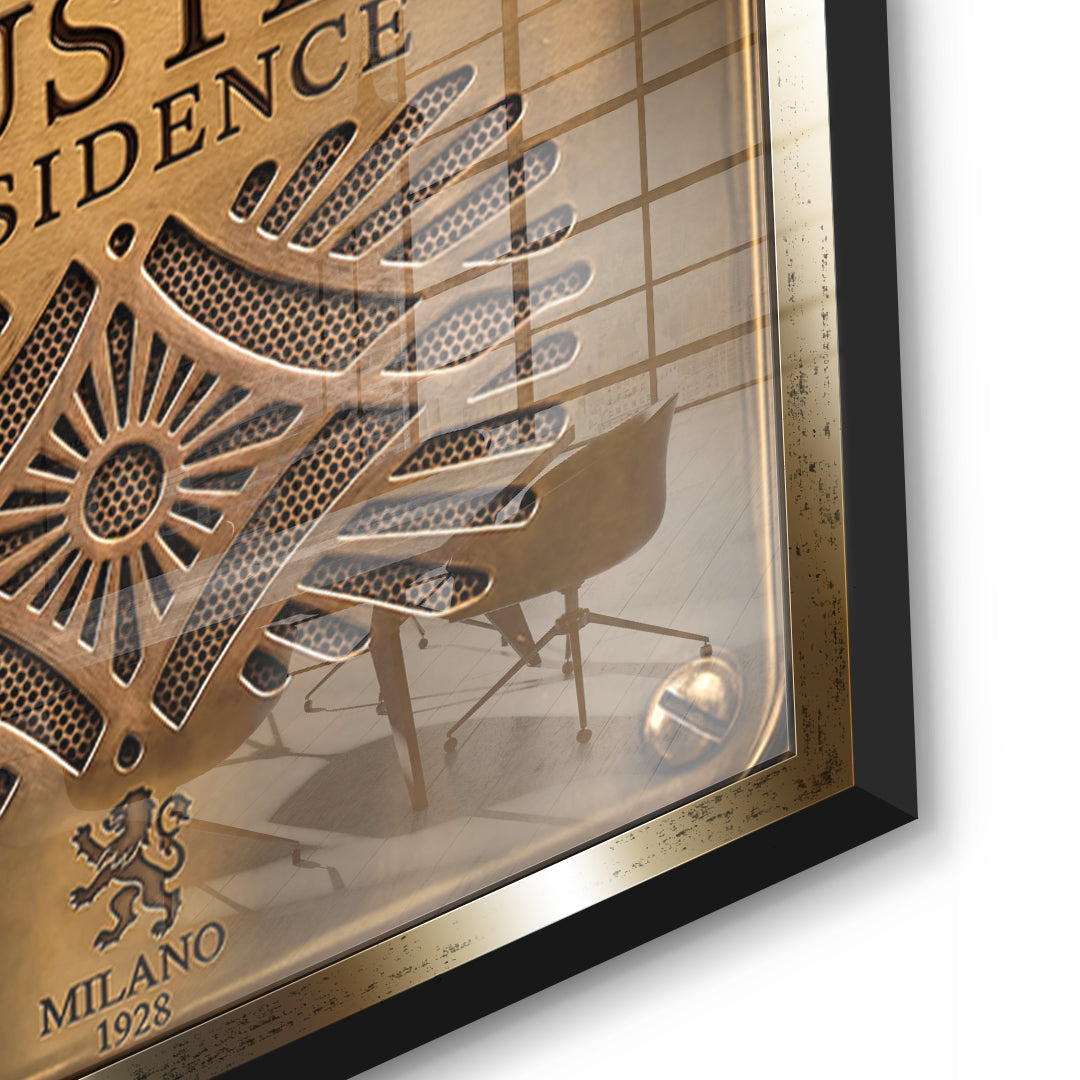 Detailaufnahme des 5mm Acrylglases, Hustle Residence im goldenen Rahmen