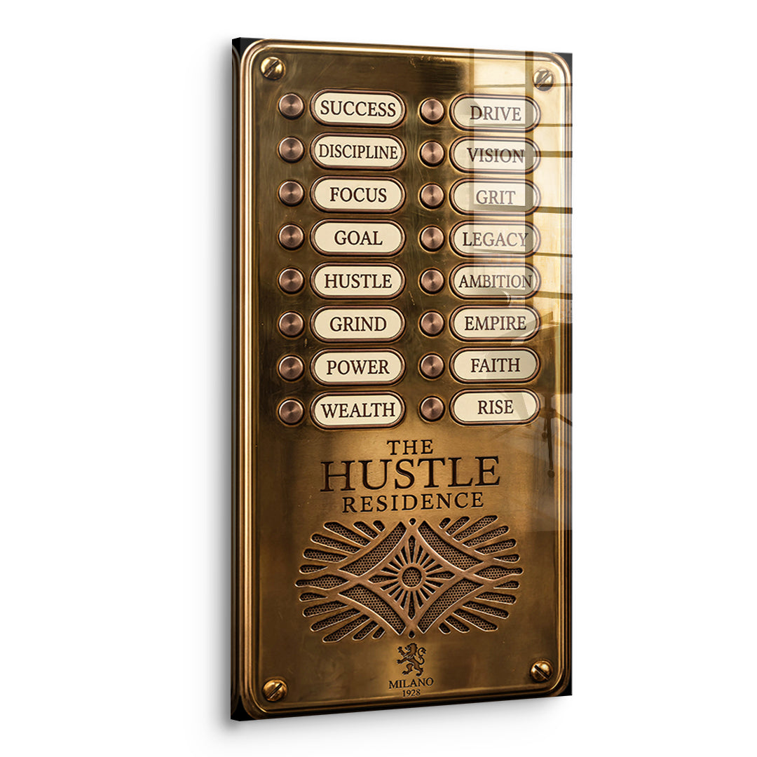 Seitenansicht des Acrylglasbilds Hustle Residence ohne Rahmen