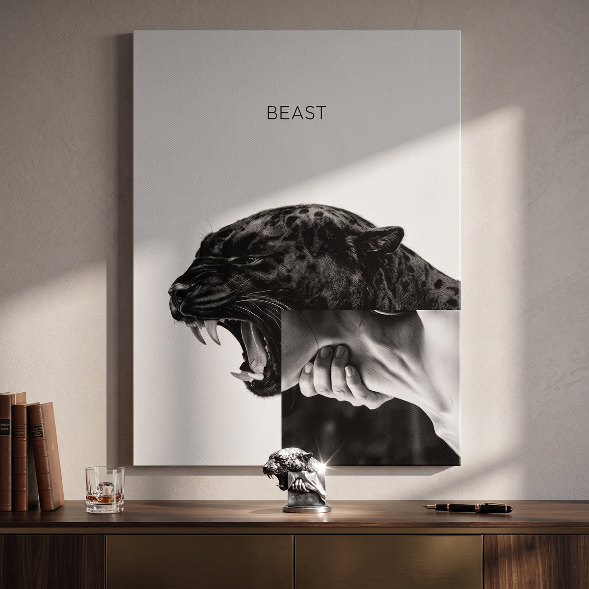 Leinwandbild Beast Grey an der Wand eines modernen Wohnraums