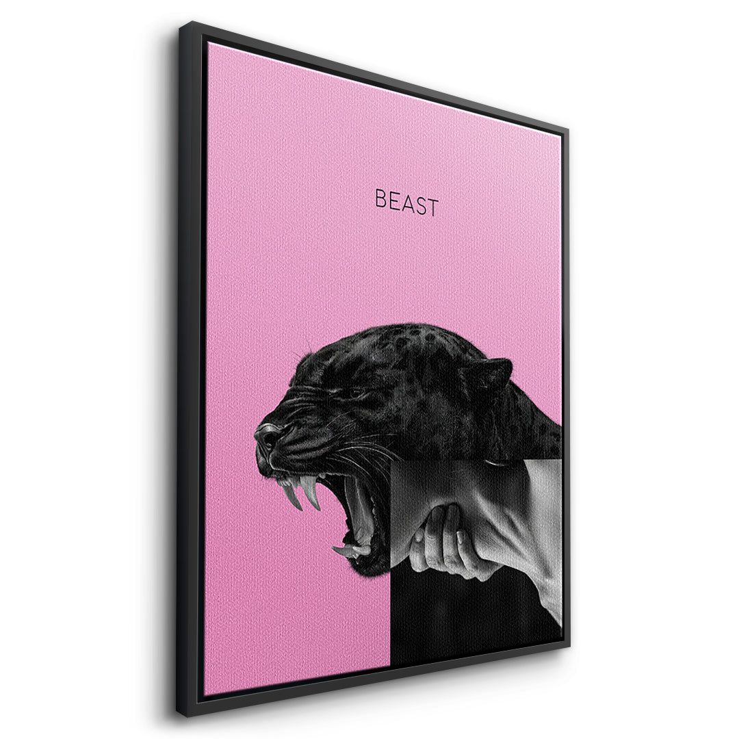 Seitenansicht des Leinwandbilds Beast Pink im schwarzen Rahmen