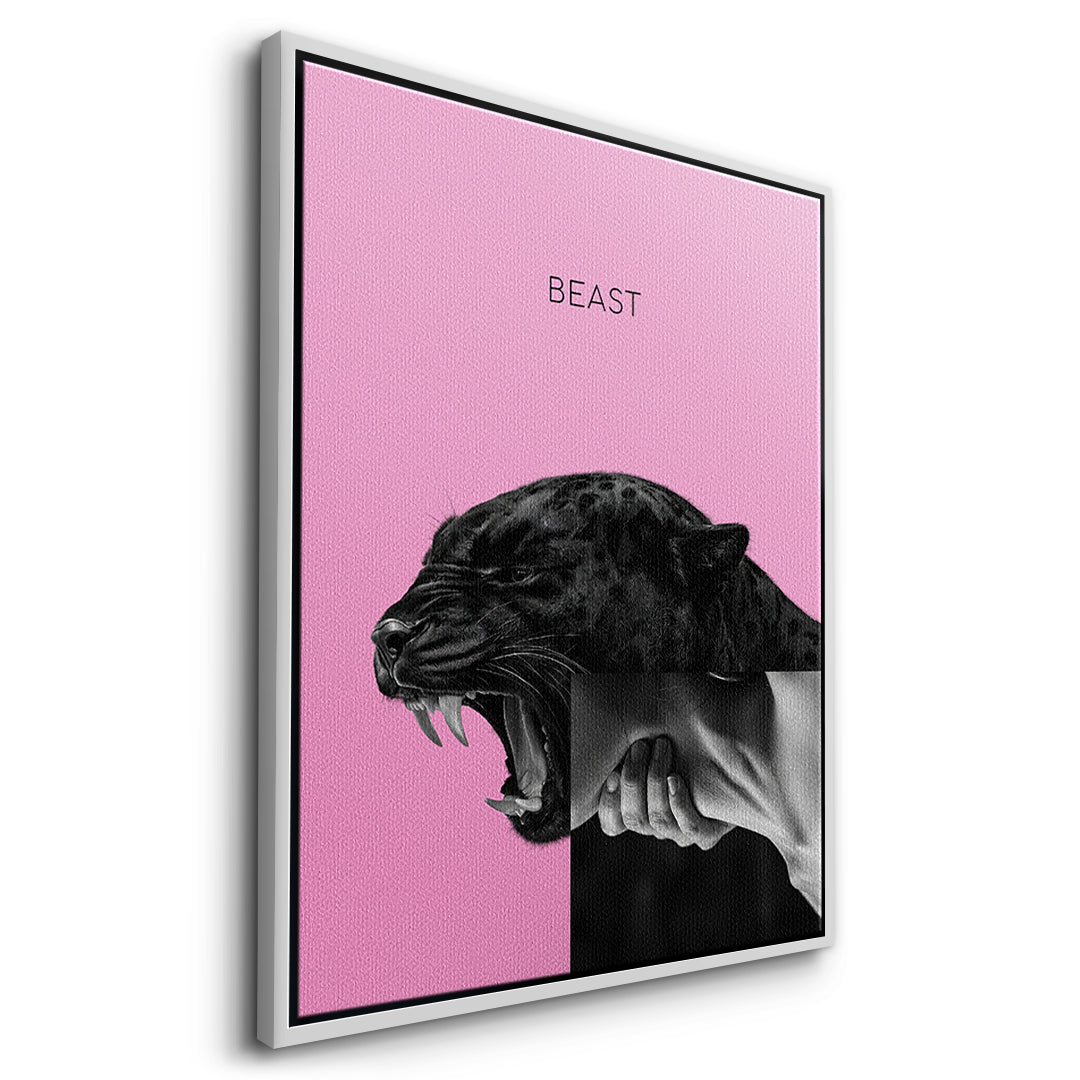Seitenansicht des Leinwandbilds Beast Pink im weißen Rahmen