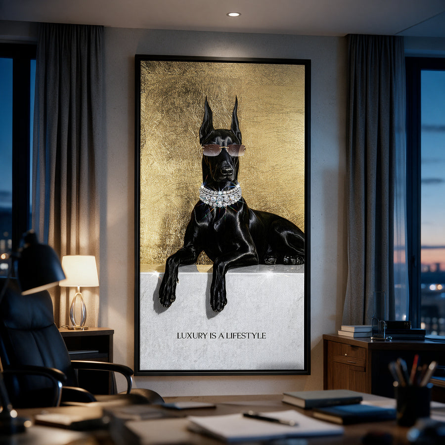 Leinwandbild Luxury Is A Lifestyle an der Wand eines modernen Wohnraums