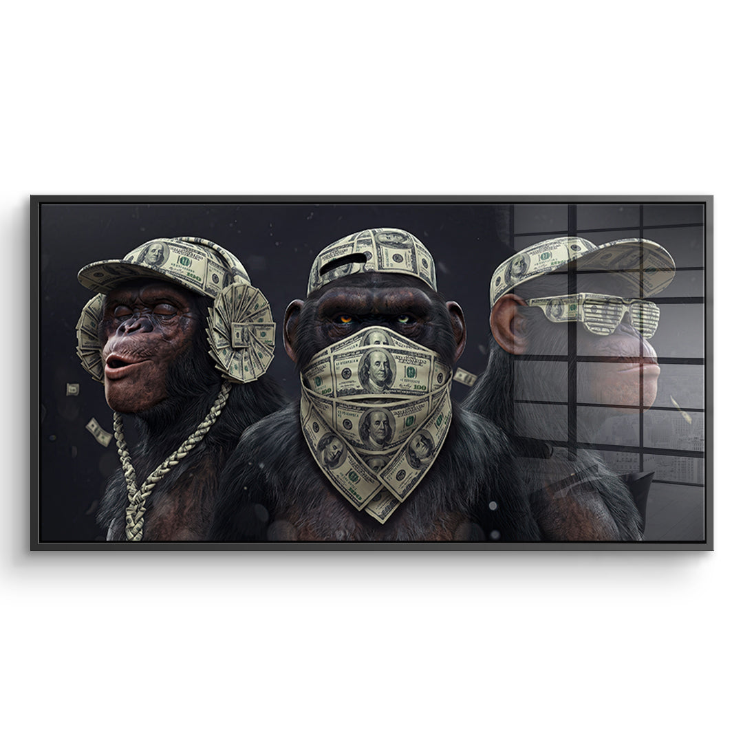 DOTCOMCANVAS Acrylglasbild Three Wise Monkeys im schwarzen Premium-Rahmen