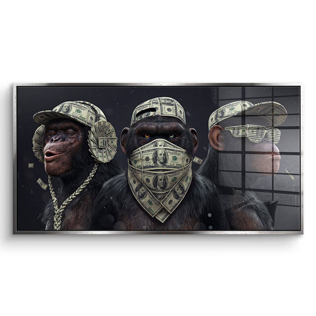 DOTCOMCANVAS Acrylglasbild Three Wise Monkeys im silbernen Premium-Rahmen