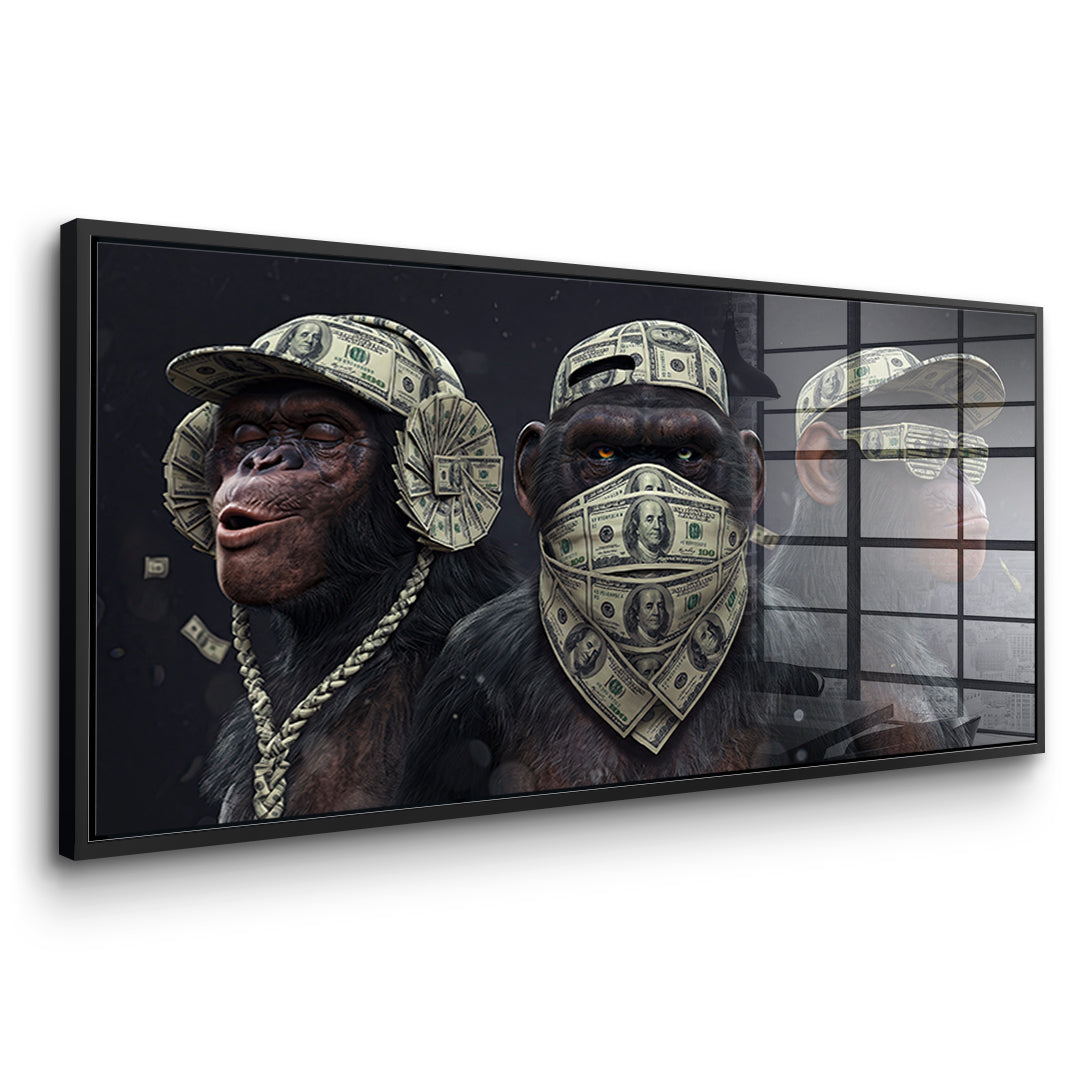 Seitenansicht des Acrylglasbilds Three Wise Monkeys