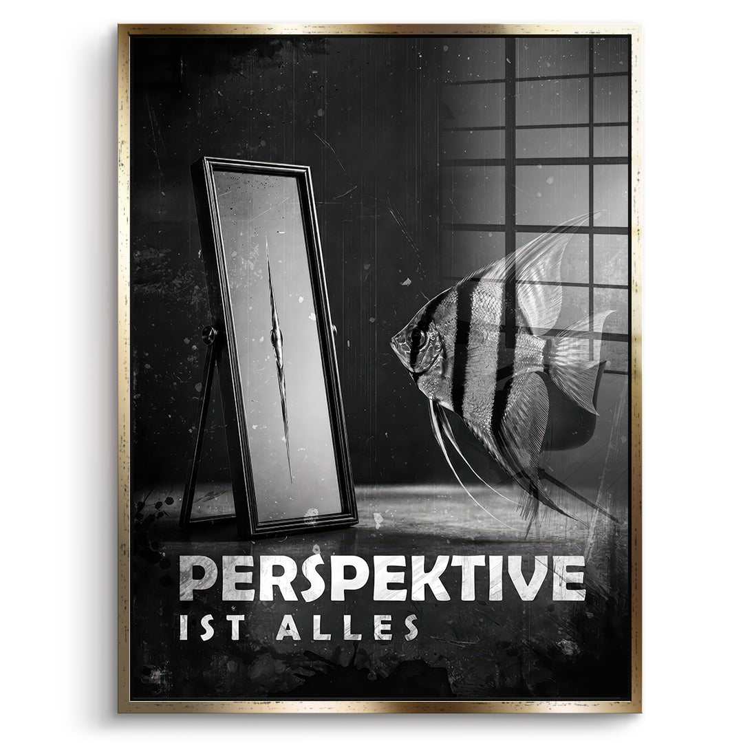 DOTCOMCANVAS Acrylglasbild Perspective Is Everything (Deutsch) im goldenen Premium-Rahmen