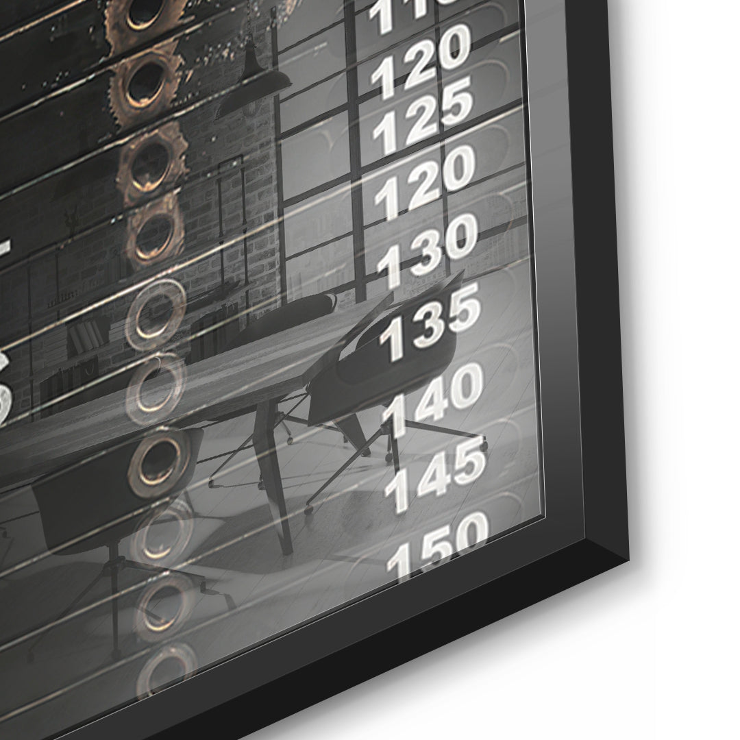 Detailaufnahme des 5mm Acrylglases, Weight Filter im schwarzen Rahmen