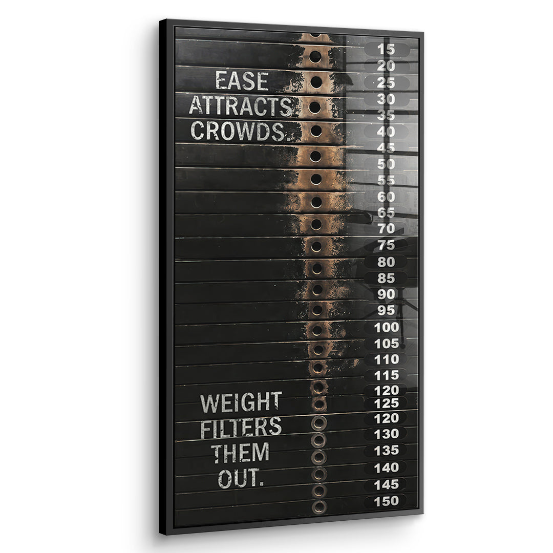 Seitenansicht des Acrylglasbilds Weight Filter im schwarzen Rahmen