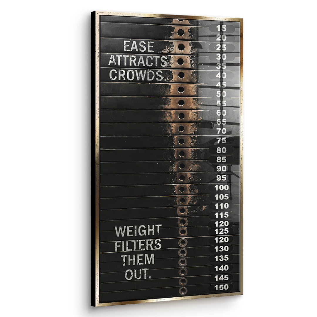 Seitenansicht des Acrylglasbilds Weight Filter im goldenen Rahmen